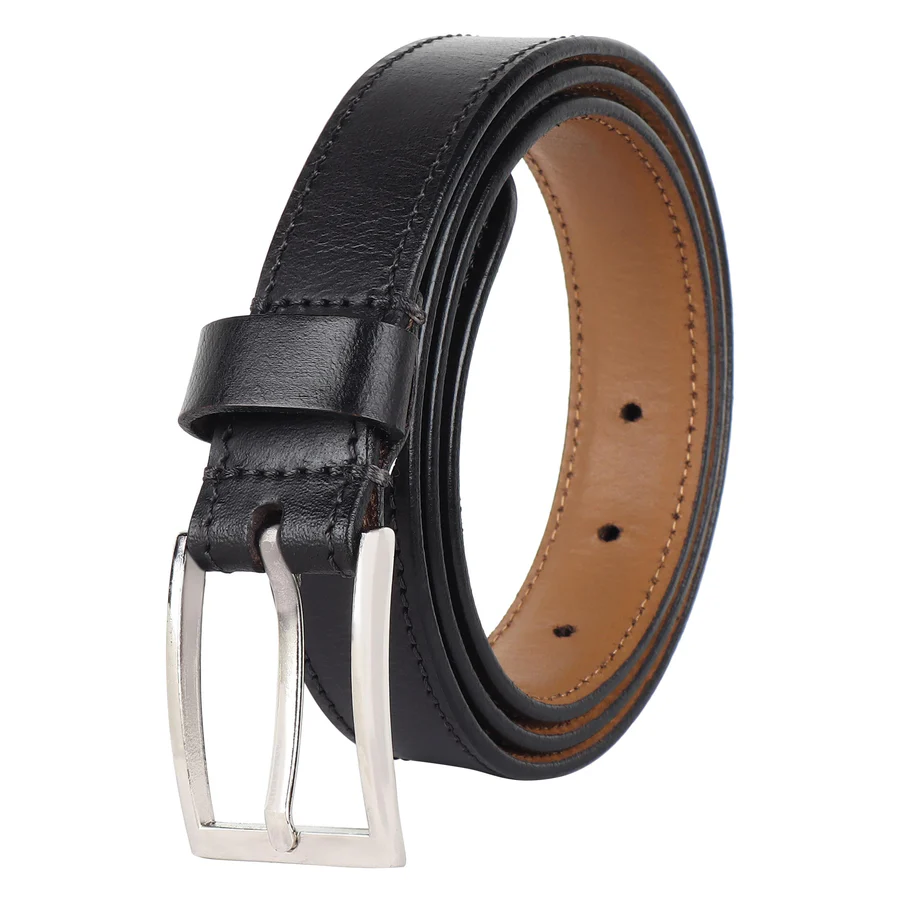 Slim Leather Belt in Black